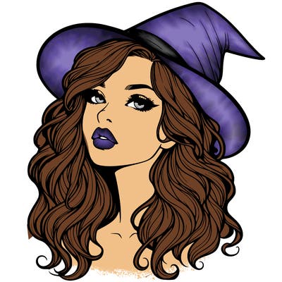 realistic witch girl with wavy hair and lips