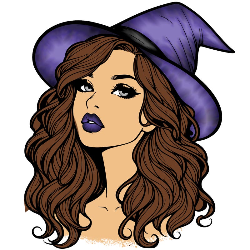 realistic witch girl with wavy hair and lips