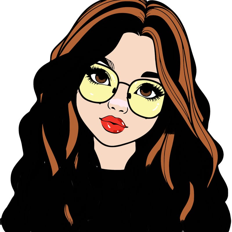 girl with long hair and freckles and glasses realistic