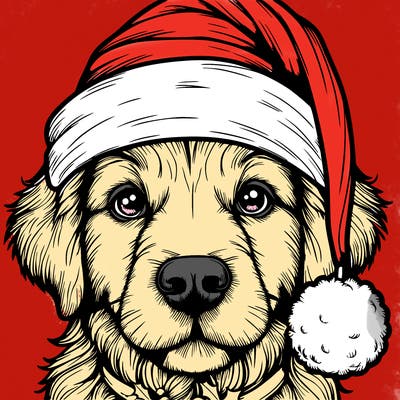 realistic dog with a christmas hat