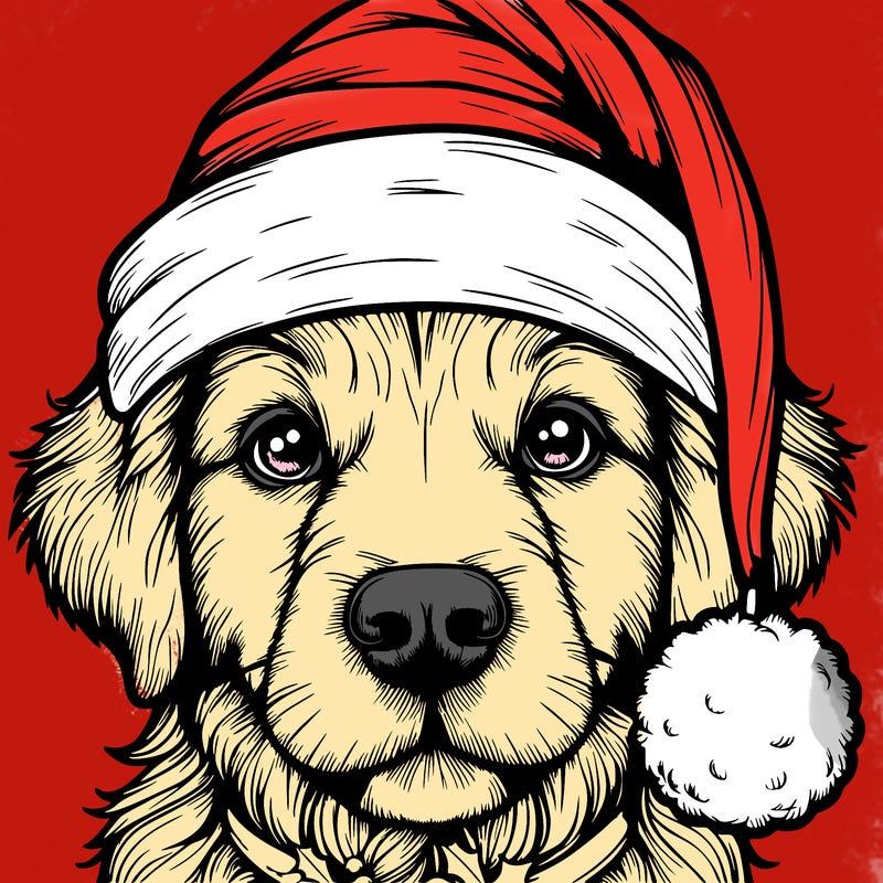 realistic dog with a christmas hat