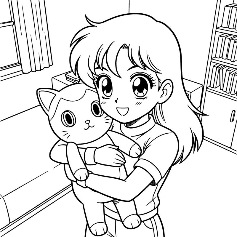 anime girl hugging a doll