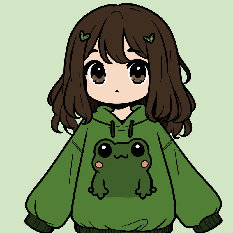 girl wearing frogging sweatshirt