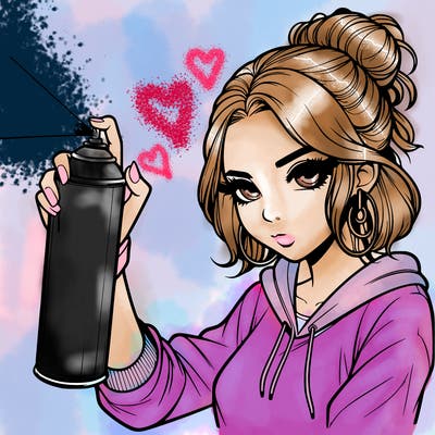 a realistic girl spray painting