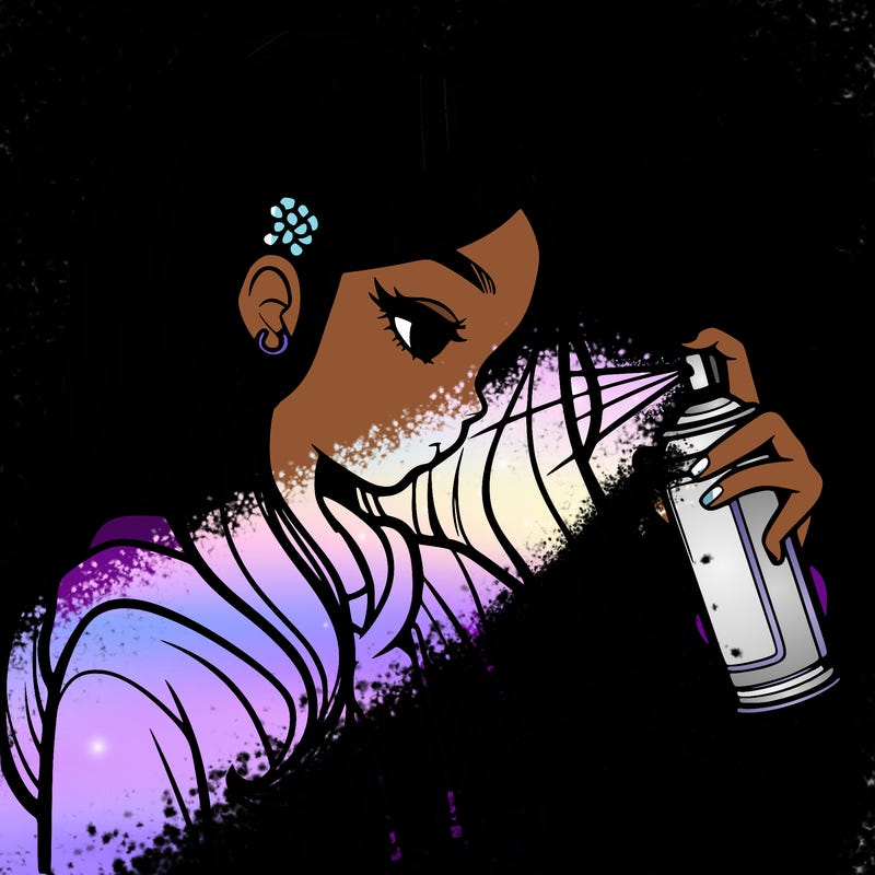 a realistic girl spray painting