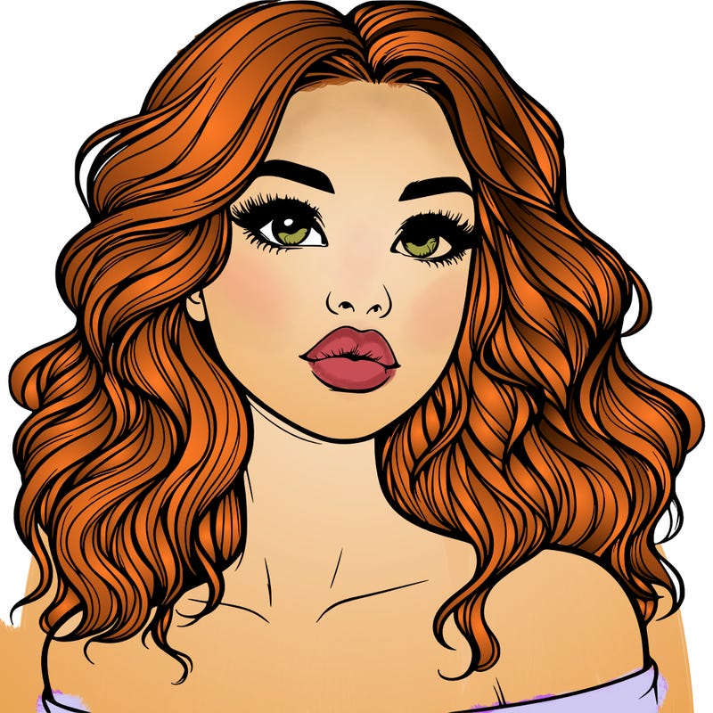 realistic girl with wavy hair and lips