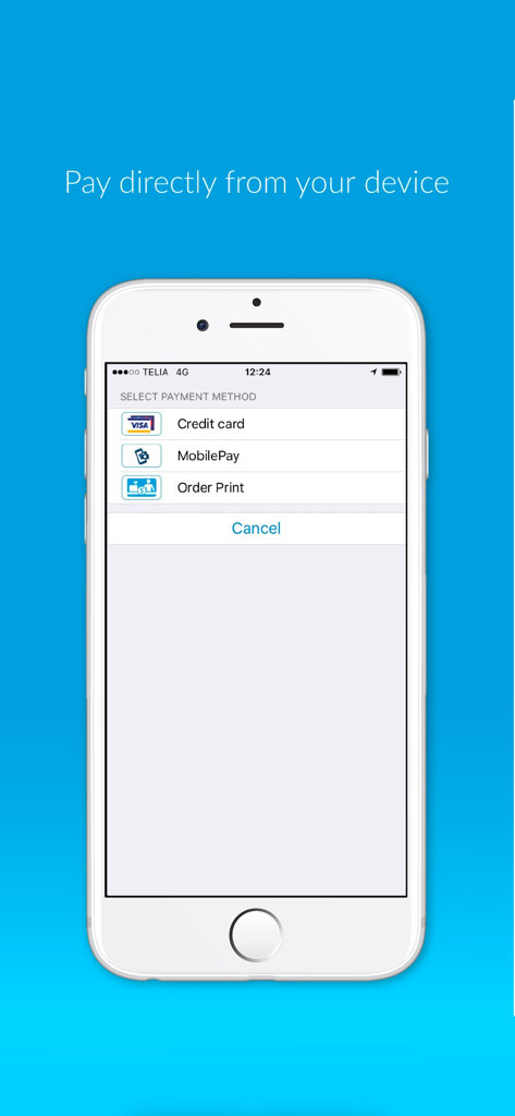 Princh - クレジットカードやモバイル決済オプションを含む、Princhアプリの支払い方法選択メニューを表示するiPhone画面