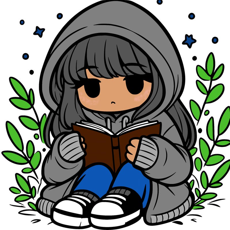 girl in oversized hoodie reading a book