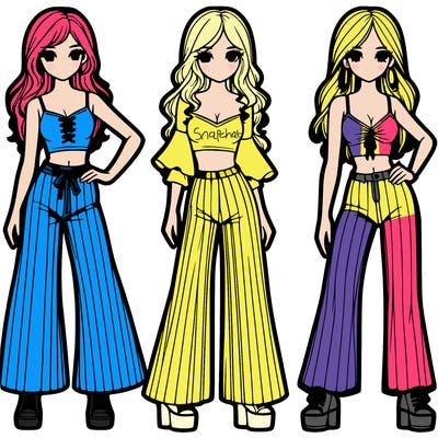 girls with flare pants and crop tops realistic