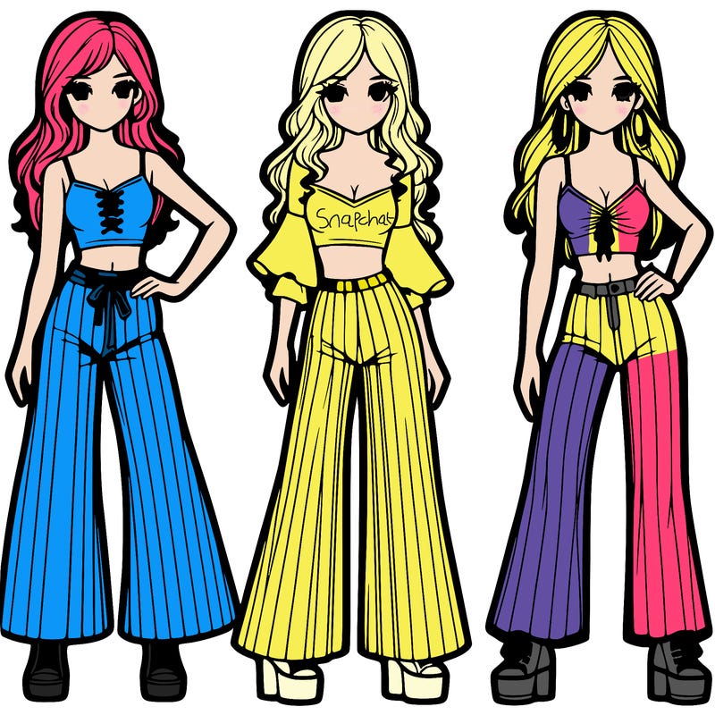 girls with flare pants and crop tops realistic