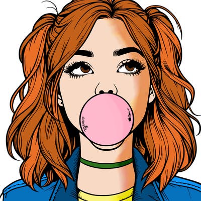 realististic girl blowing bubble -gum