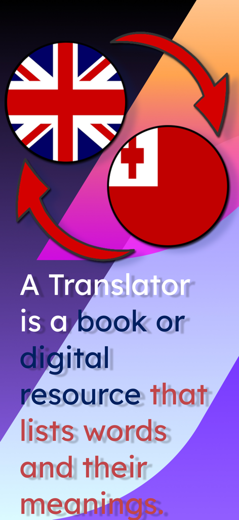 English Tongan Translator - English and Tongan flag icons with arrows showing bidirectional translation