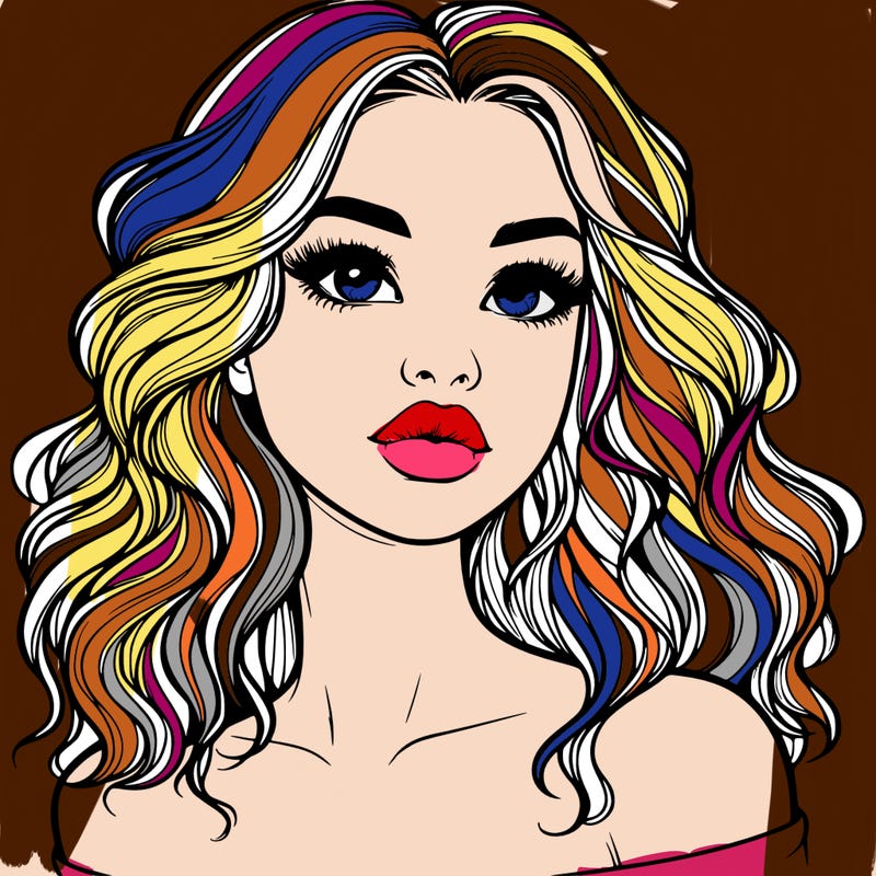 realistic girl with wavy hair and lips