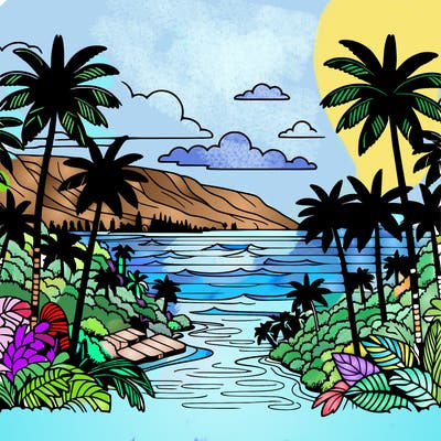 view of the ocean in hawaii lots of palm trees and beautiful view