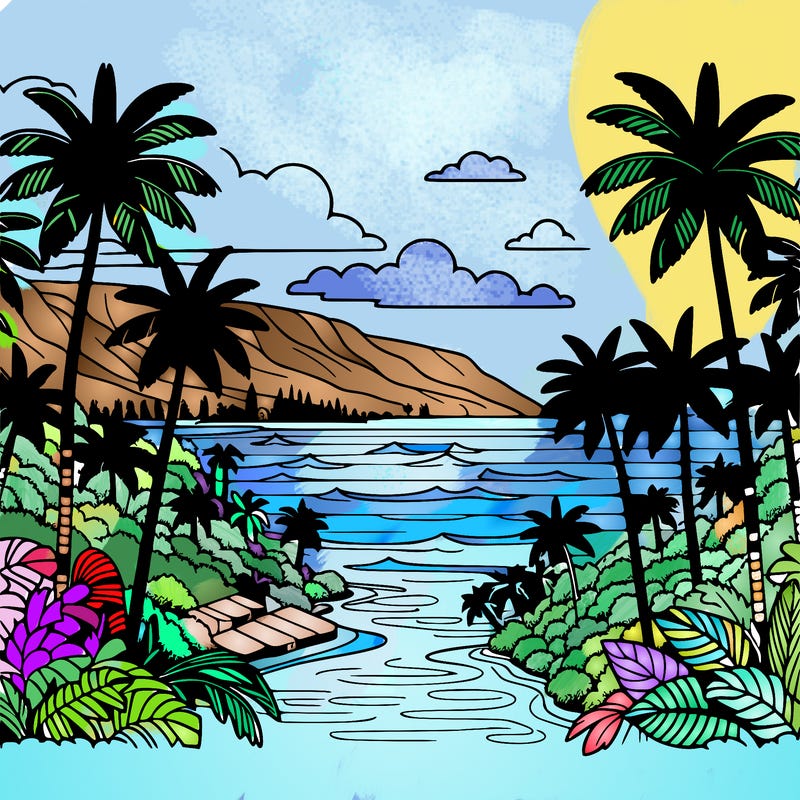 view of the ocean in hawaii lots of palm trees and beautiful view