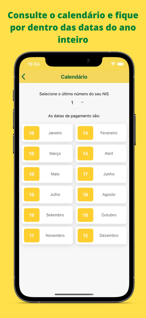 Consulta Bolsa Família - Pantalla de la aplicación que muestra el calendario anual de pagos de los beneficios de Bolsa Familia