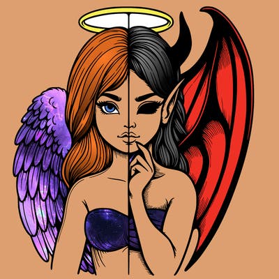 realistic angel half demon