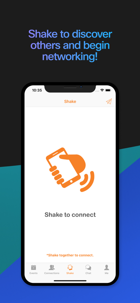 Webex Events app screen displaying the Shake to Connect digital networking feature.