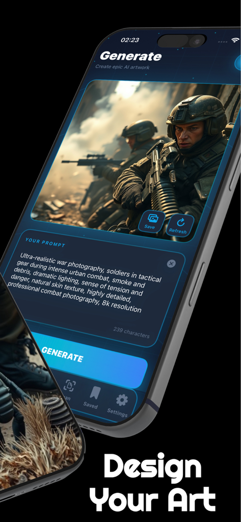 Arena AI Mobile - Arena AI 모바일 인터페이스에 텍스트-이미지 프롬프트와 함께 병사들의 AI 생성 이미지가 표시됩니다.
