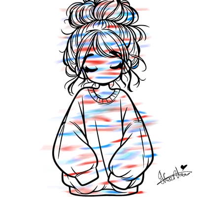 girl with baggy sweatshirt and messy bun