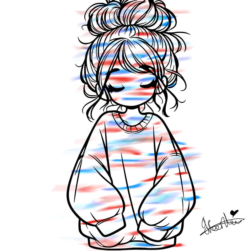 girl with baggy sweatshirt and messy bun