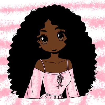 a black anime girl with long afro hair