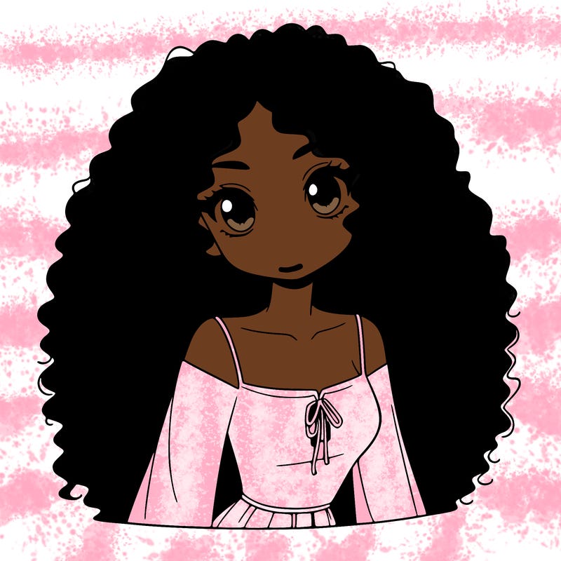 a black anime girl with long afro hair