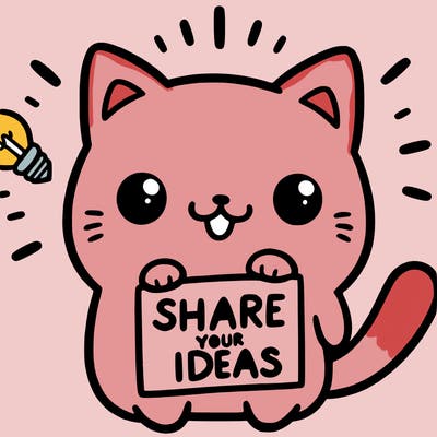 a cute cat saying share your ideas