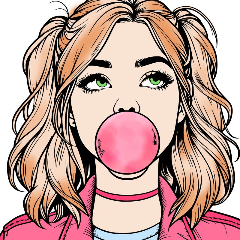 realististic girl blowing bubble -gum