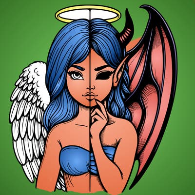 realistic angel half demon