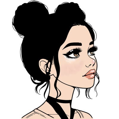 realistic girl with buns on the top of her head