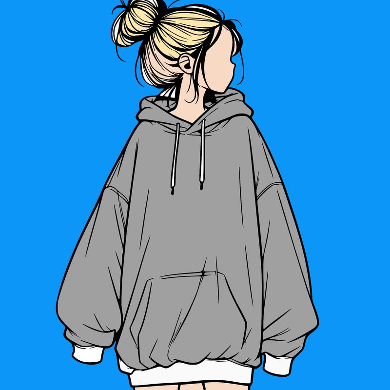 realistic girl with a oversized sweatshirt on and a bun