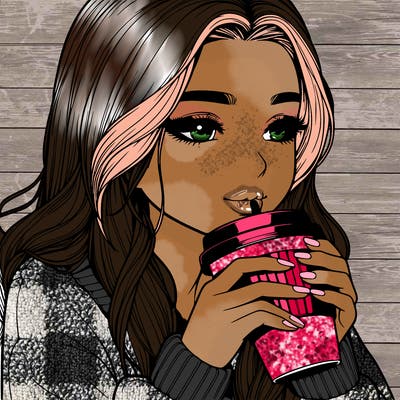 realistic girl drinking coffee