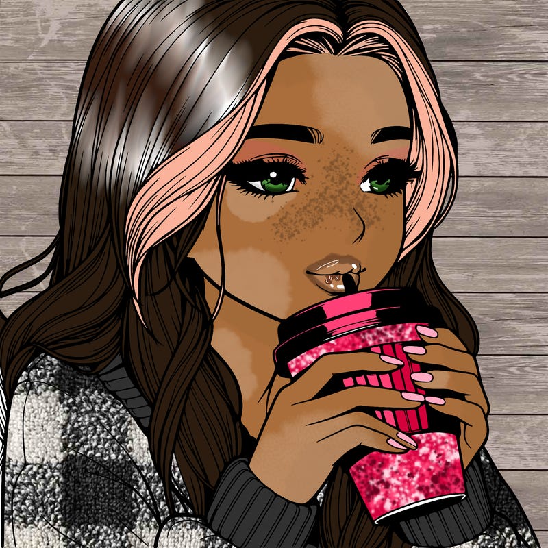 realistic girl drinking coffee