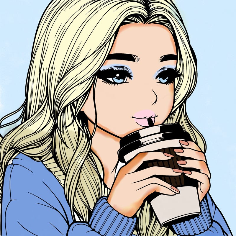 realistic girl drinking coffee
