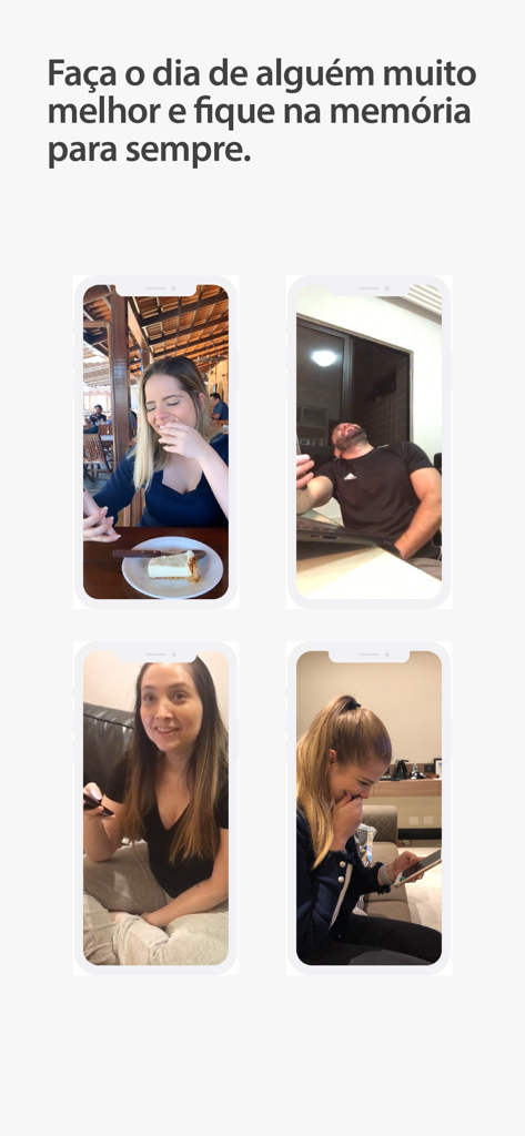 Four mobile screens showing different creators recording personalized video messages for fans.