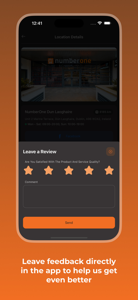 NR1 Rewards App-Oberfläche zum Hinterlassen von Kundenfeedback und Sternebewertungen.