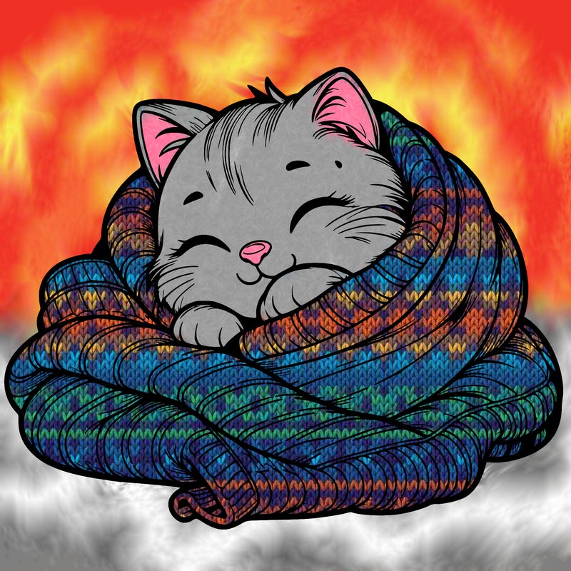 realistic cozy cat in a blanket