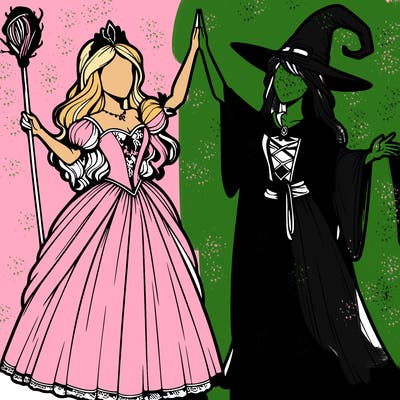 detailed realistic split of a princess and a witch