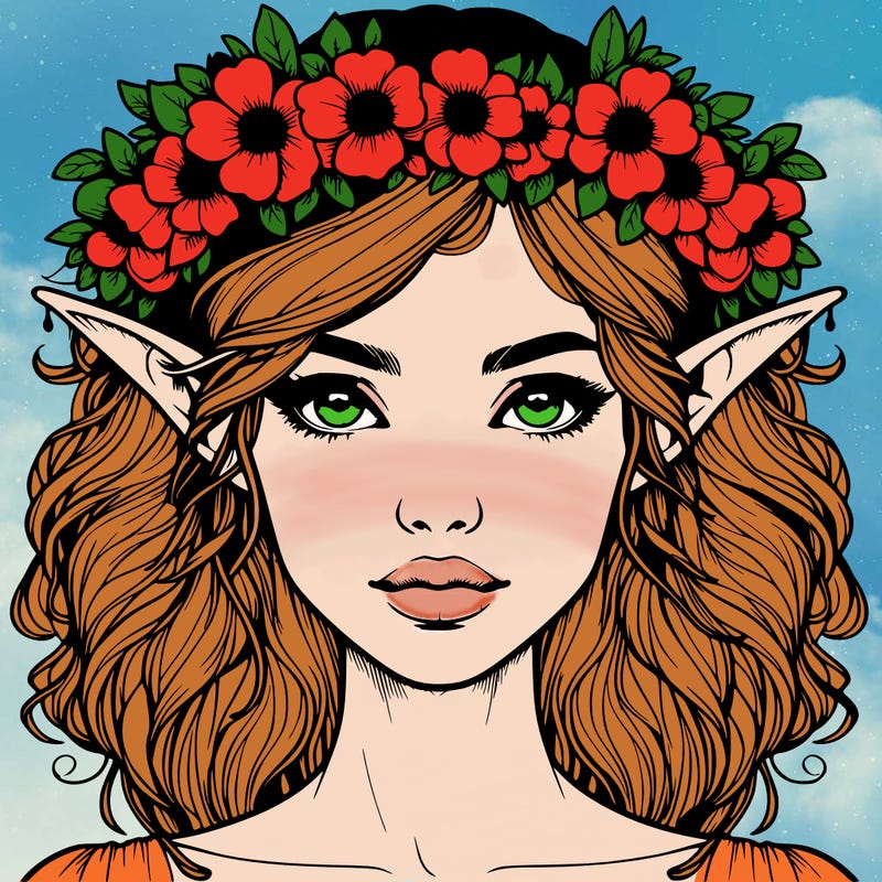 realistic female elf with flower crown