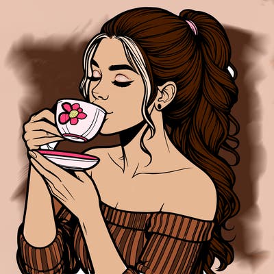 realistic woman drinking tea