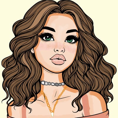 realistic girl with wavy hair and lips