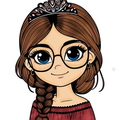 a girl with one braid and glasses who is a princess realistic