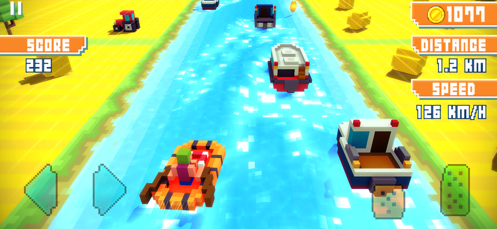Blocky Highway - Voxel art boat racing on a blue river in Blocky Highway