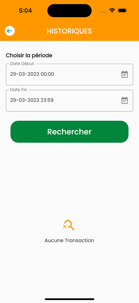 TRESOR MONEY mobile app transaction history search screen
