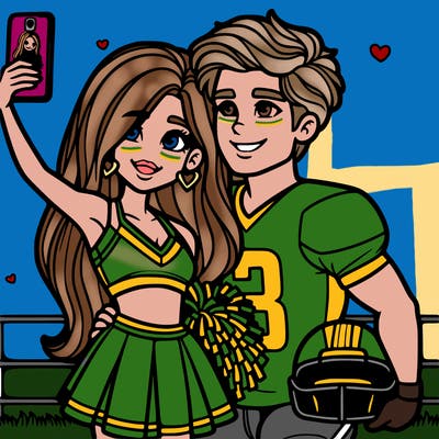 cheerleader girlfriend and football player boyfriend posing for a photo football at a game