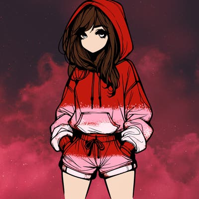 realistic girl in shorts and hoodie