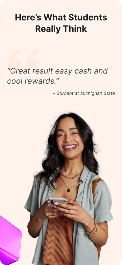 Earnifi: Rent, Early Pay, Cash - A testimonial from a Michigan State student about the Earnifi app mentioning easy cash and rewards