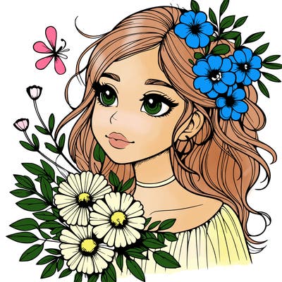 realistic girl with flowers