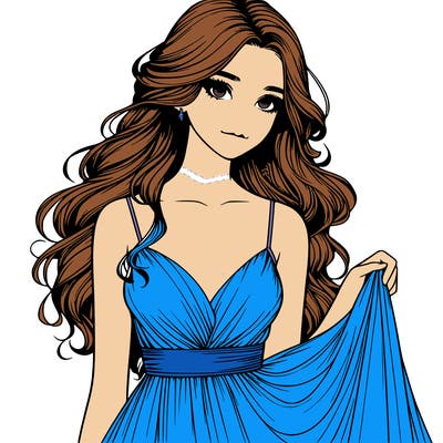 realistic girl in flowy silky prom dress